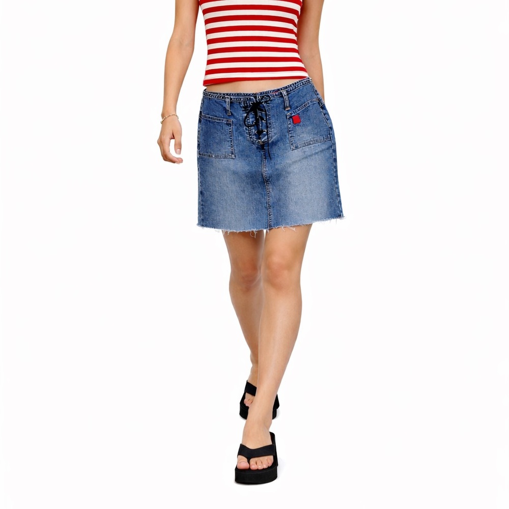Y2K Bongo Low Rise Lace Up Jean Skirt Size 7